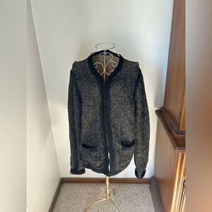 J. Crew black tan hook and eye closure wool blend cardigan with pockets size L